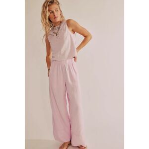 NWT'S FREE PEOPLE Day's End Linen Pull-On Pants Women's Size Large in Pink-a-Boo